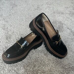 Sam Edelman Black Leather Loafers with Gold Accent